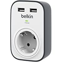 Los mejores  - Belkin BSV103 SurgeCube - Protección contra sobretensiones con un zócalo y 2 puertos de carga USB con un total de 2.4 A…